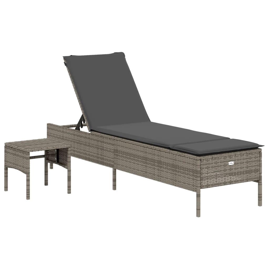 3-delige Ligbeddenset met kussens poly rattan grijs