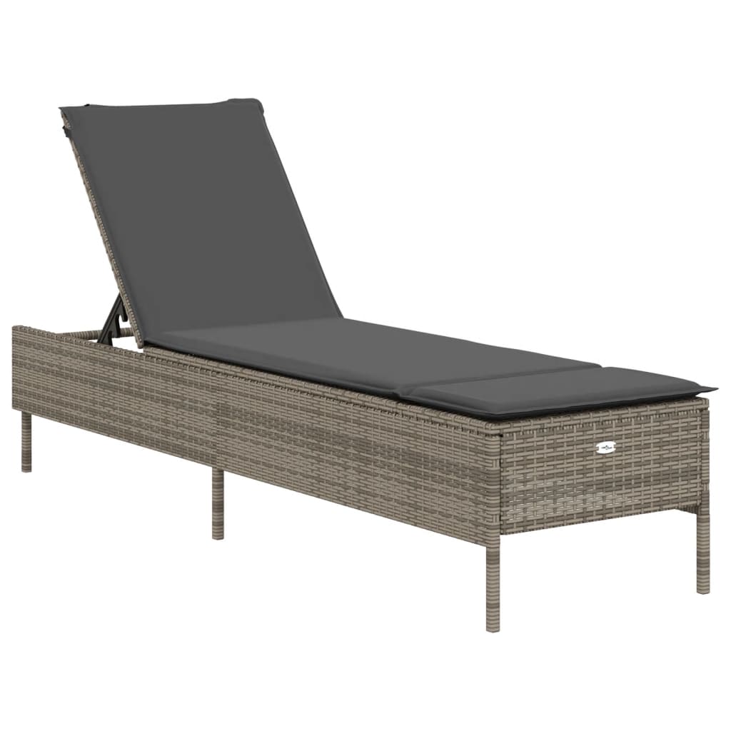 3-delige Ligbeddenset met kussens poly rattan grijs