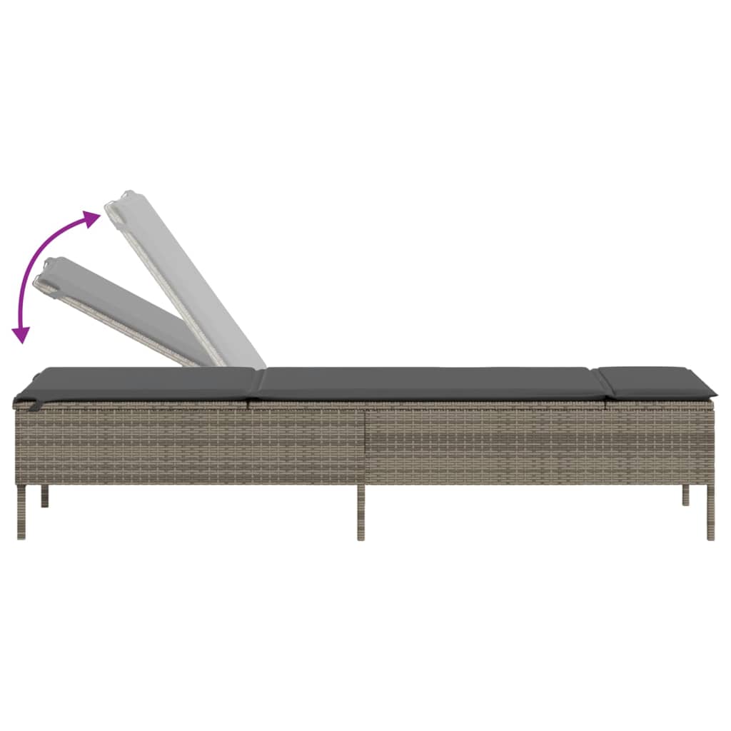 3-delige Ligbeddenset met kussens poly rattan grijs