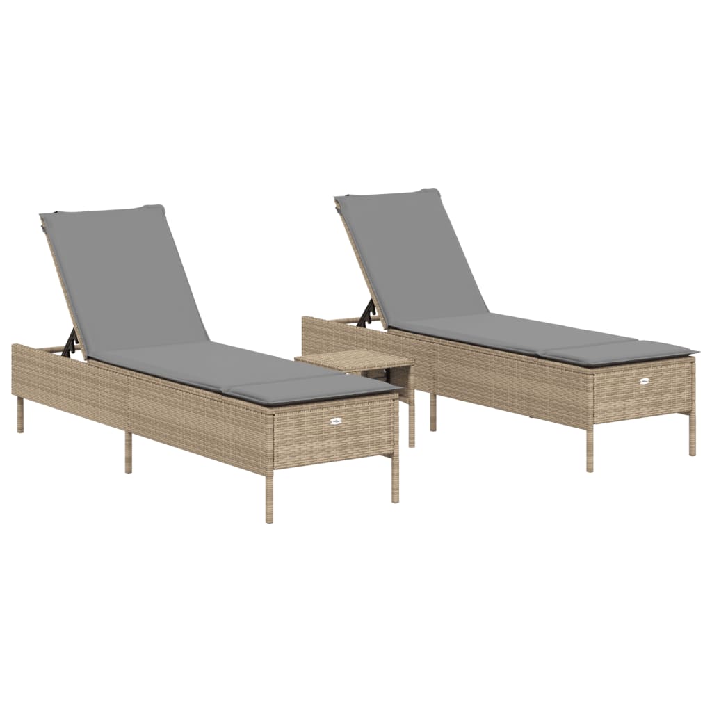 3-delige Ligbeddenset met kussens poly rattan beige