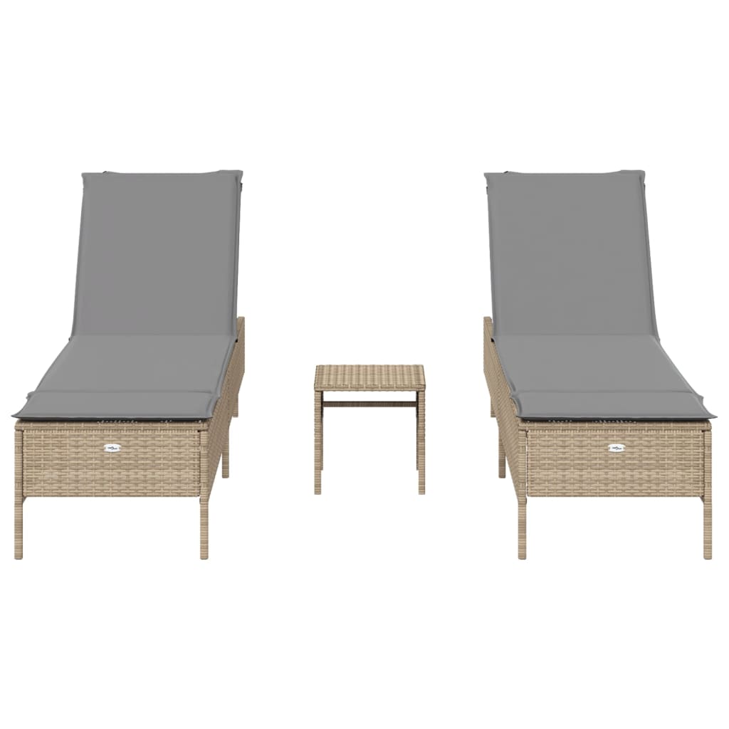 3-delige Ligbeddenset met kussens poly rattan beige