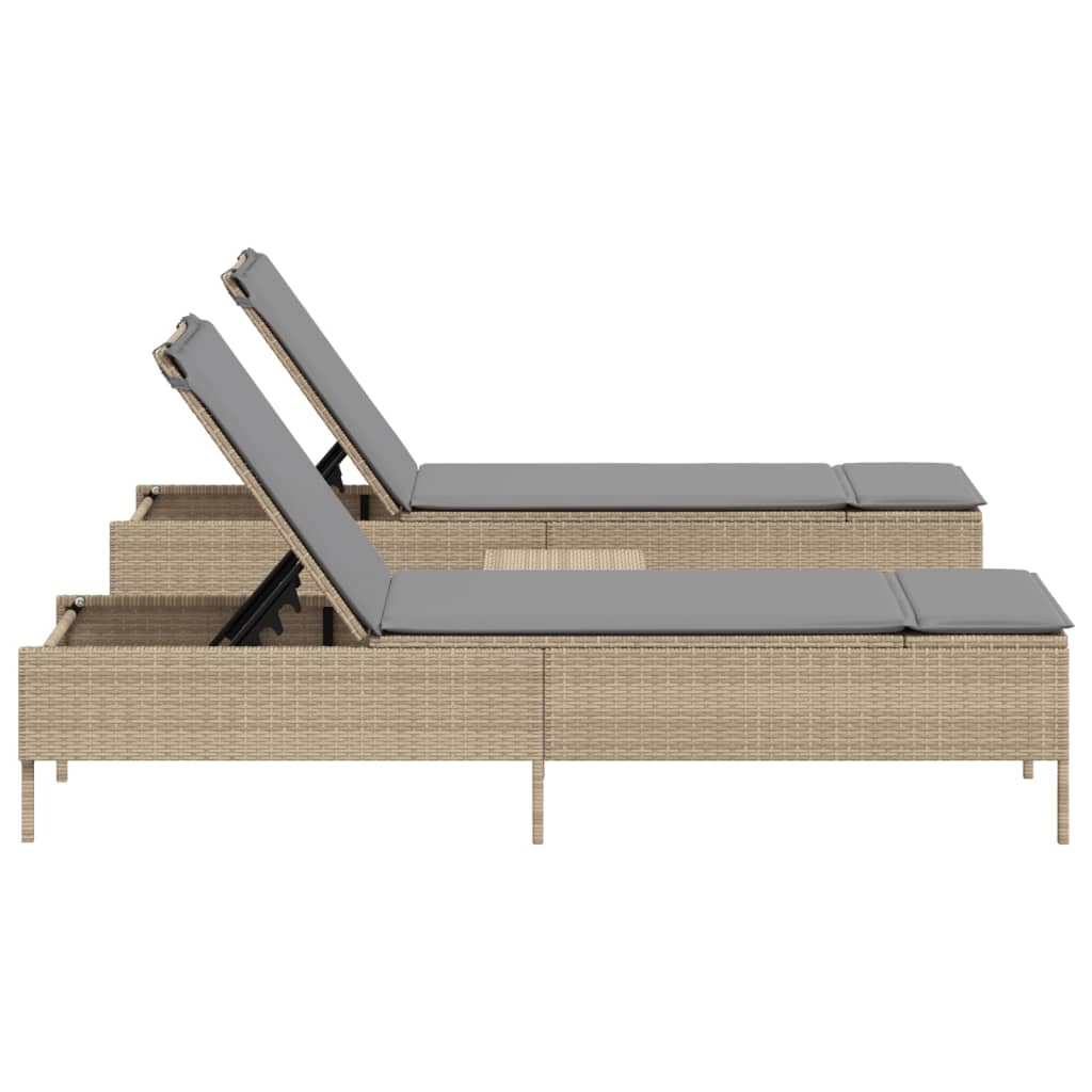 3-delige Ligbeddenset met kussens poly rattan beige