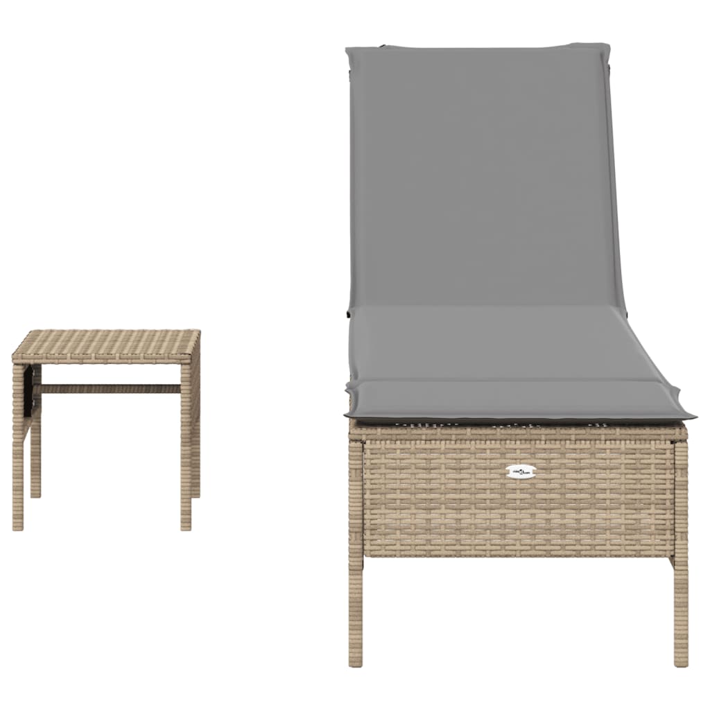 3-delige Ligbeddenset met kussens poly rattan beige