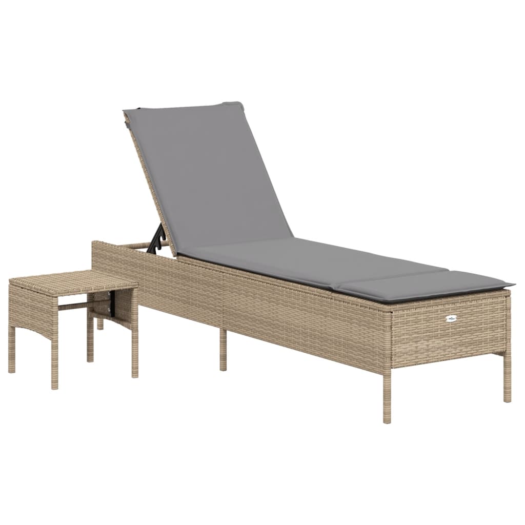 3-delige Ligbeddenset met kussens poly rattan beige