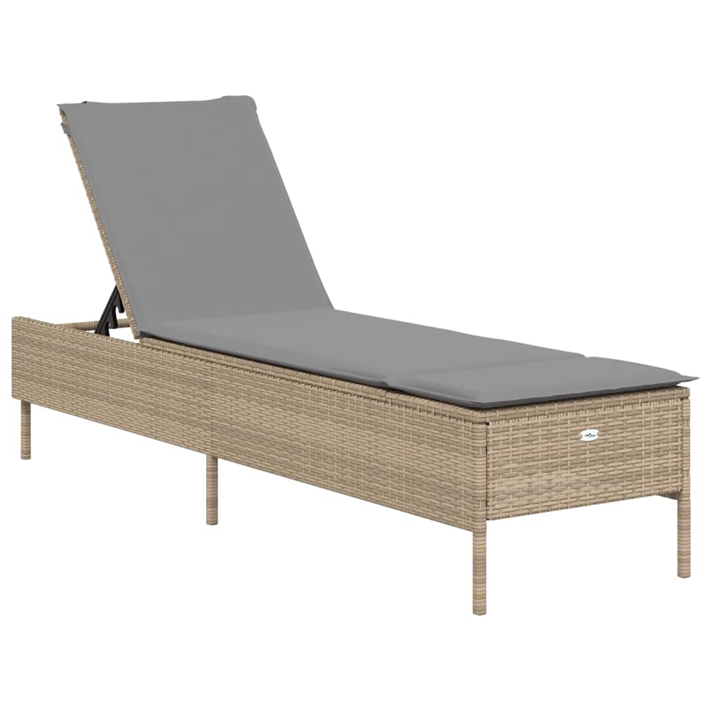 3-delige Ligbeddenset met kussens poly rattan beige