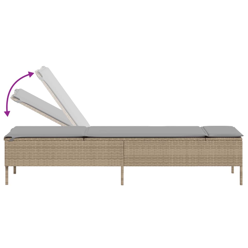 3-delige Ligbeddenset met kussens poly rattan beige