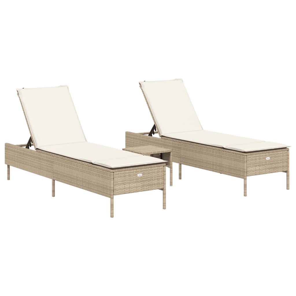 3-delige Ligbeddenset met kussens poly rattan beige