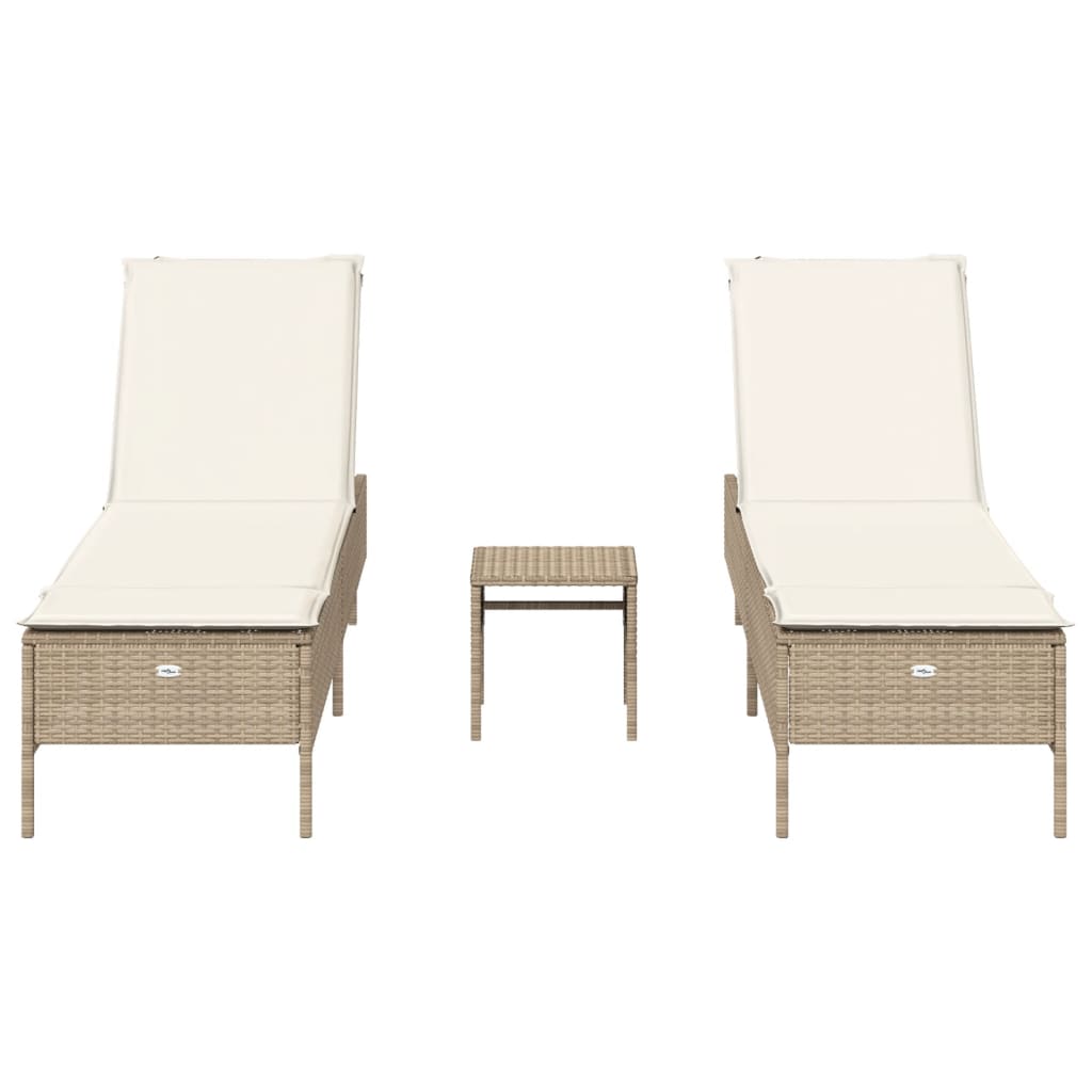 3-delige Ligbeddenset met kussens poly rattan beige