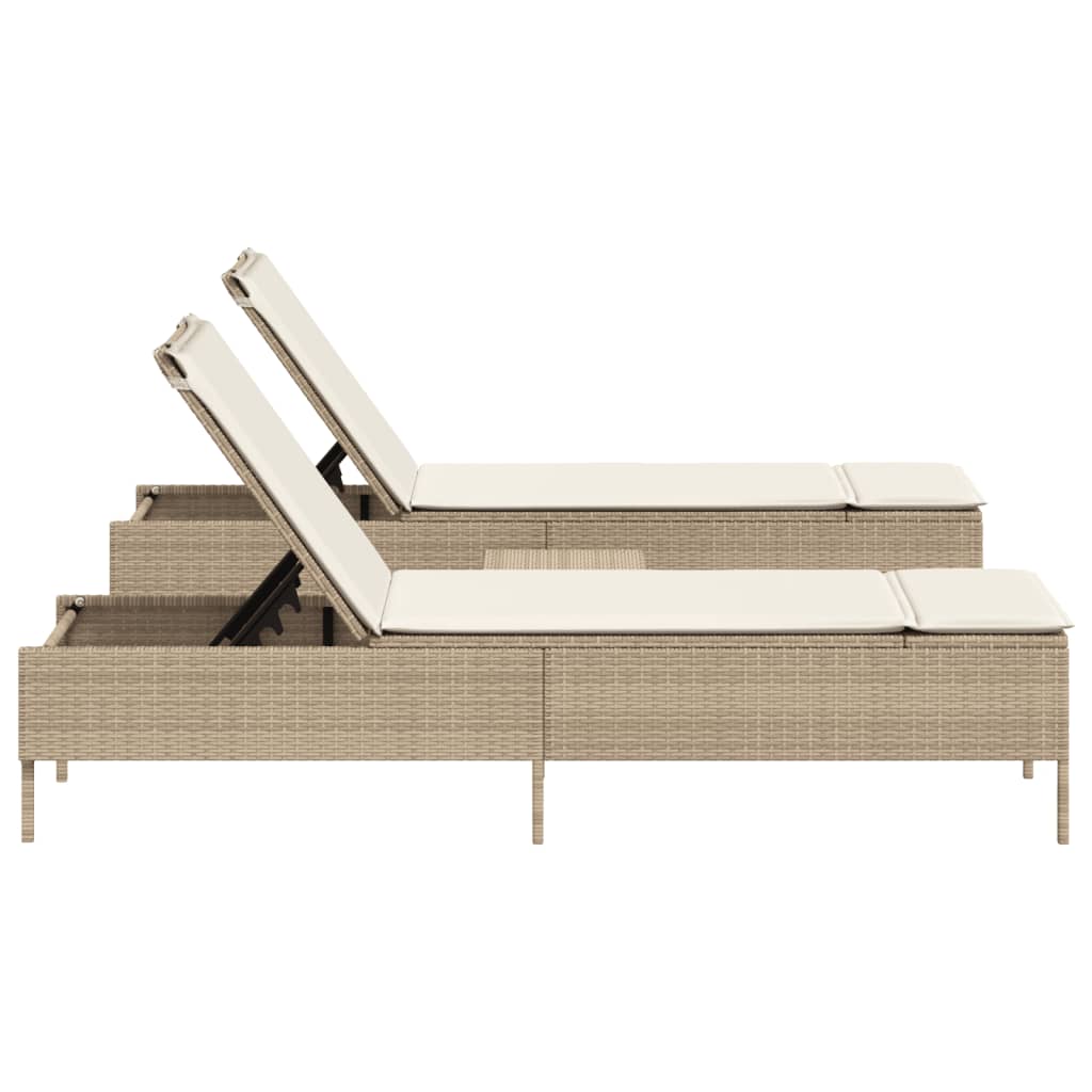 3-delige Ligbeddenset met kussens poly rattan beige