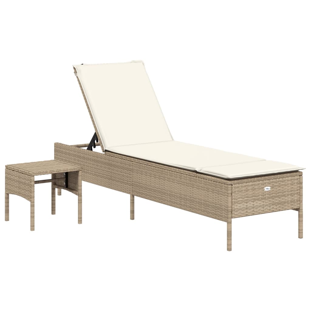 3-delige Ligbeddenset met kussens poly rattan beige