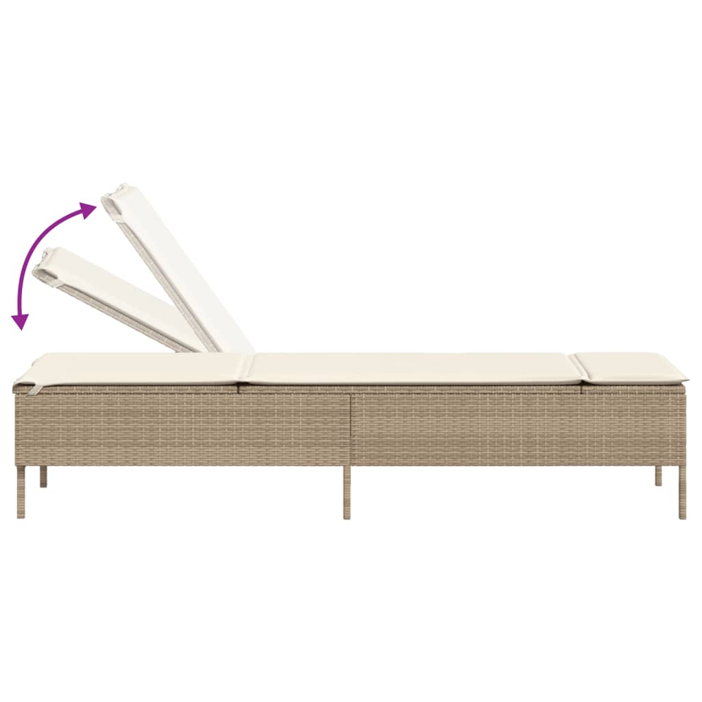 3-delige Ligbeddenset met kussens poly rattan beige