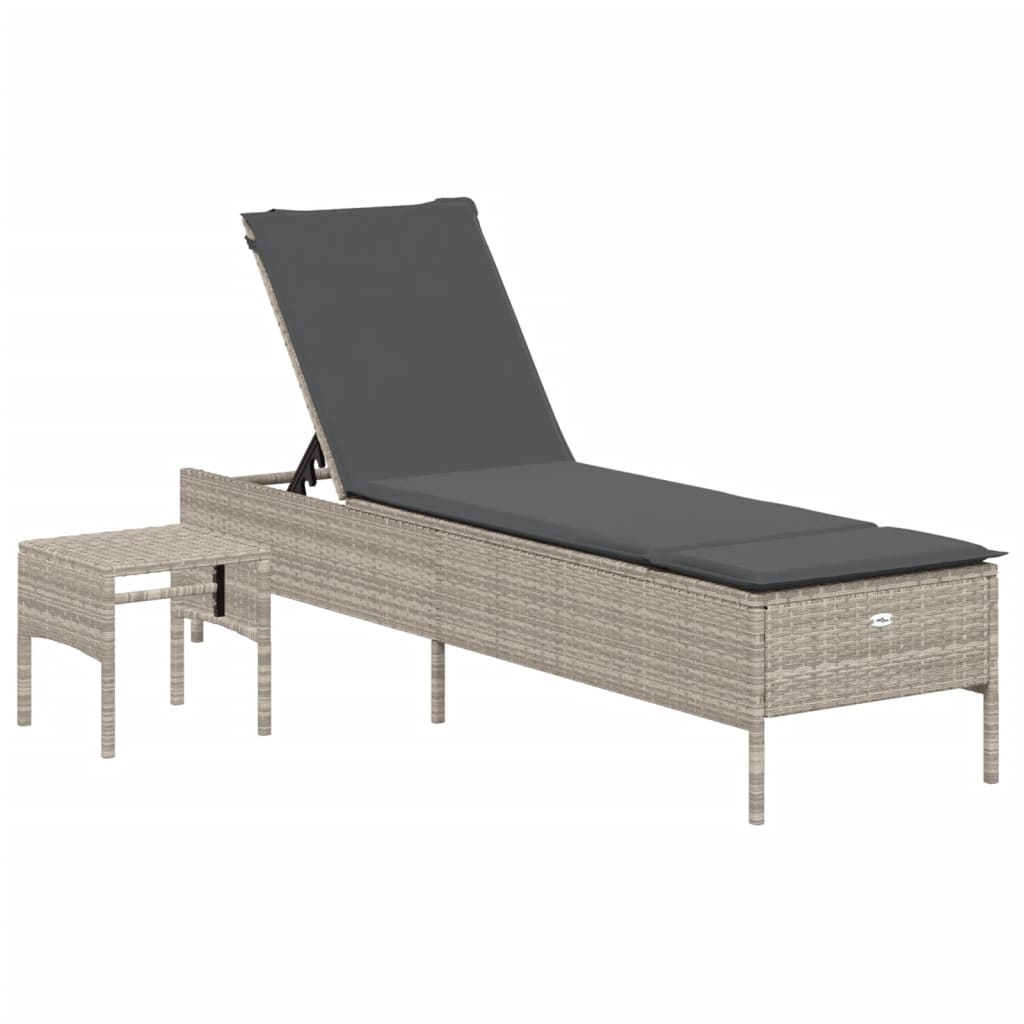 3-delige Ligbeddenset met kussens poly rattan lichtgrijs