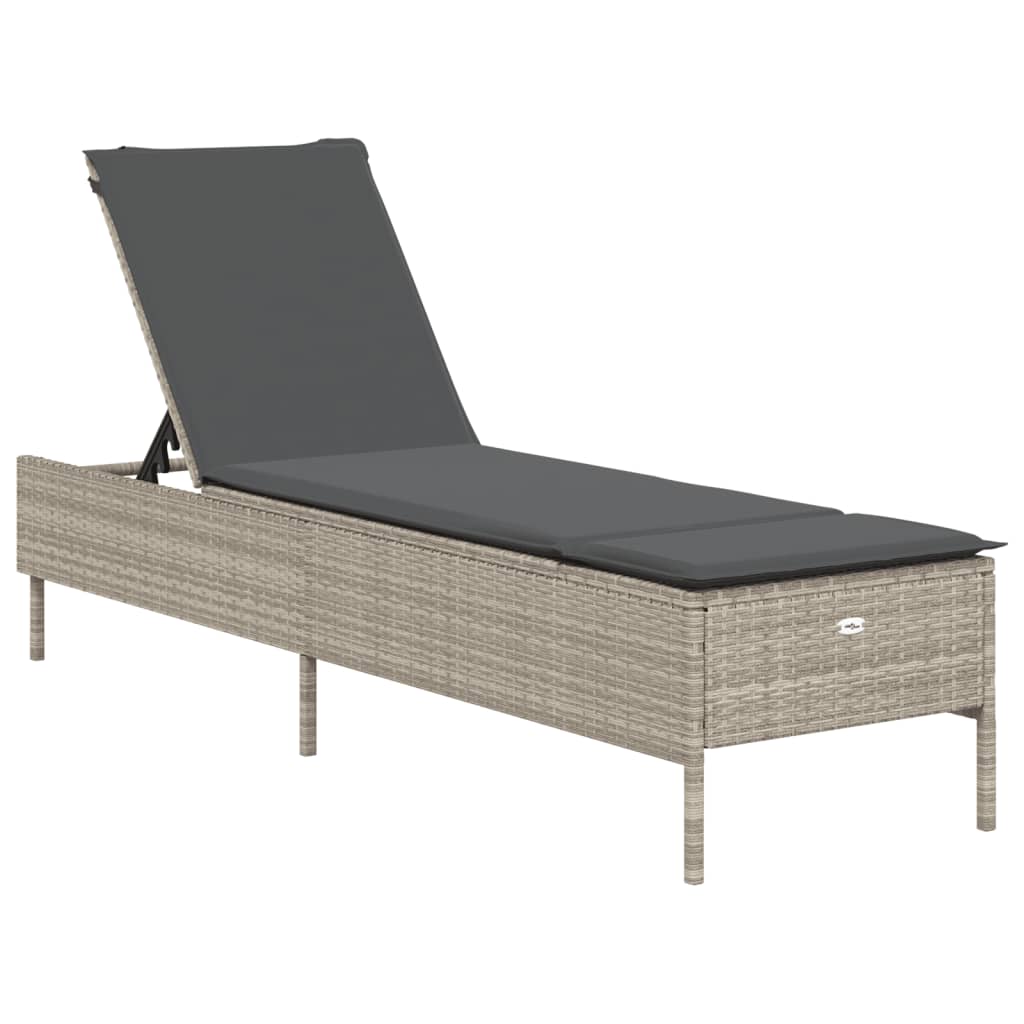 3-delige Ligbeddenset met kussens poly rattan lichtgrijs