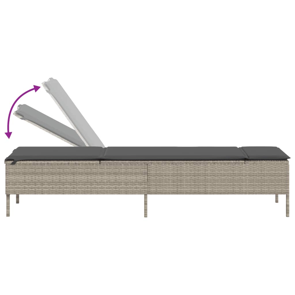 3-delige Ligbeddenset met kussens poly rattan lichtgrijs