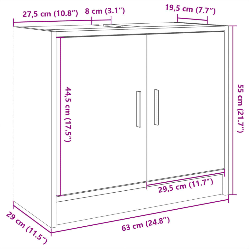 Wastafelkast 63x29x55 cm bewerkt hout zwart