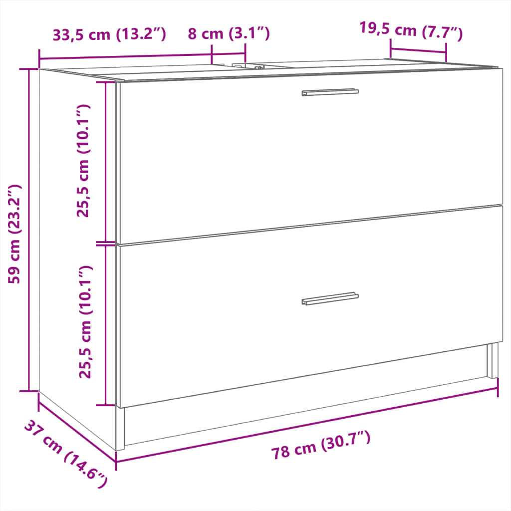 Wastafelkast 78x37x59 cm bewerkt hout sonoma eikenkleurig