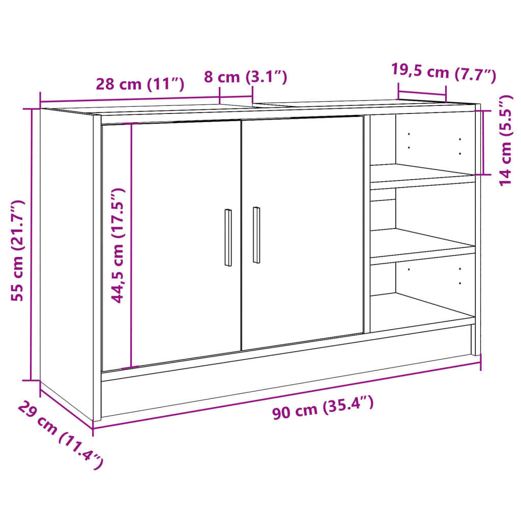 Wastafelkast 90x29x55 cm bewerkt hout wit