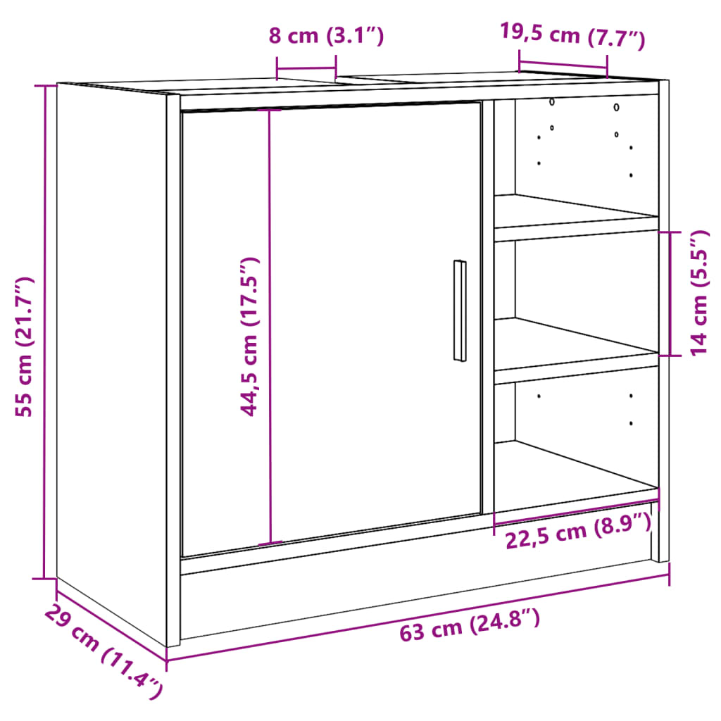 Wastafelkast 63x29x55 cm bewerkt hout betongrijs