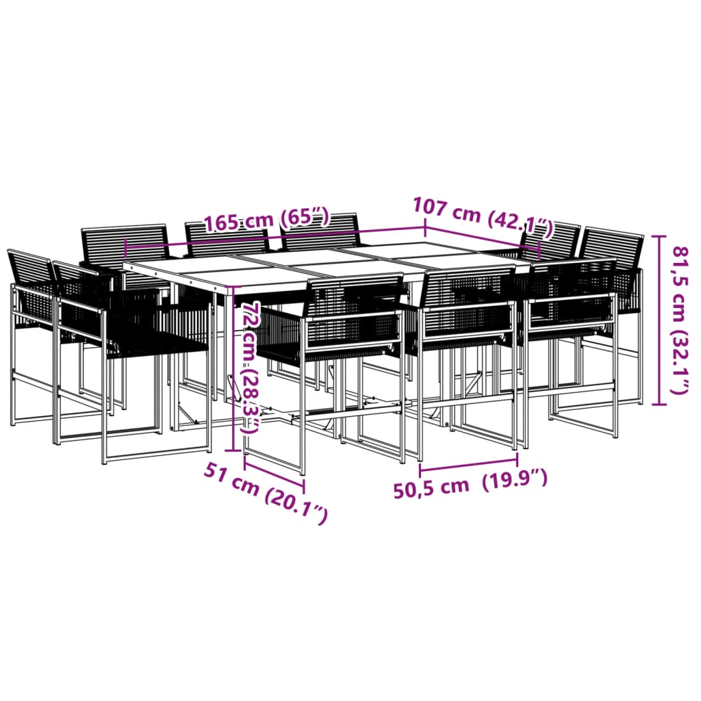 11-delige Tuinset poly rattan zwart