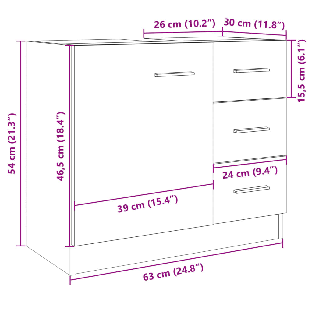 Wastafelkast 63x30x54 cm bewerkt hout sonoma eikenkleurig