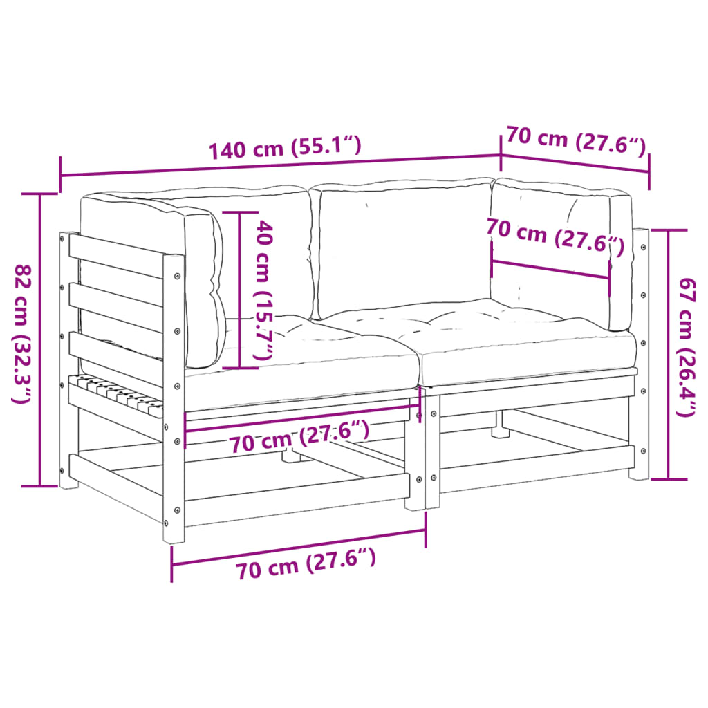 2-delige Loungeset met kussens massief grenenhout wasbruin