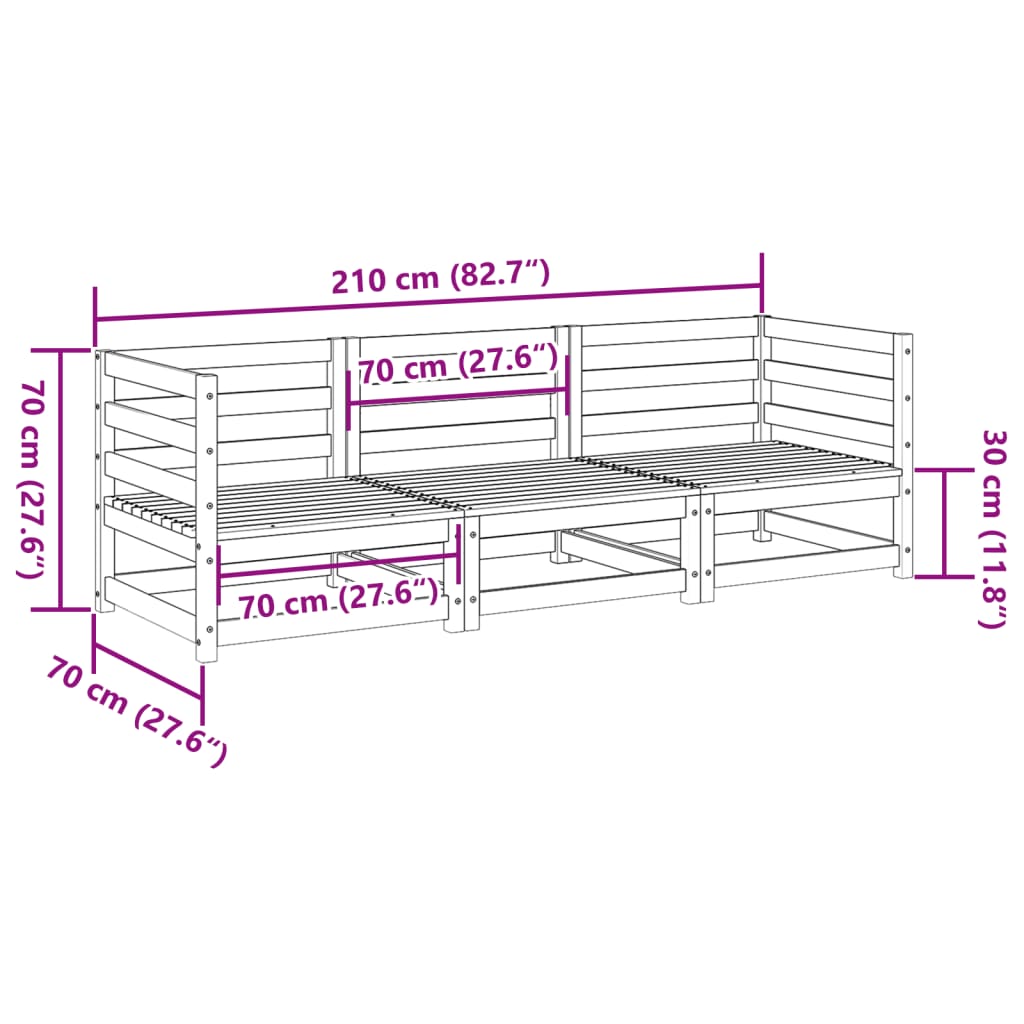 3-delige Loungeset massief grenenhout