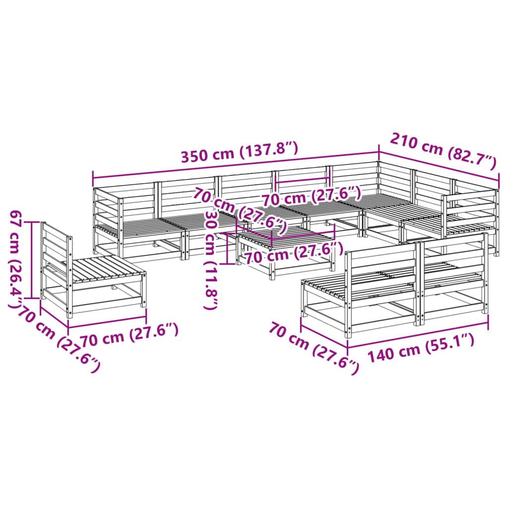 11-delige Loungeset massief grenenhout