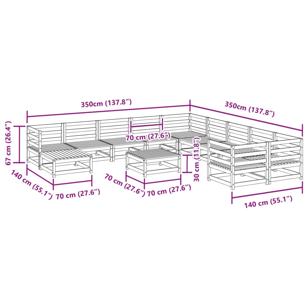 12-delige Loungeset massief grenenhout