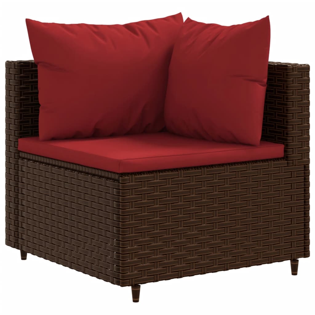 10-delige Loungeset met kussens poly rattan bruin