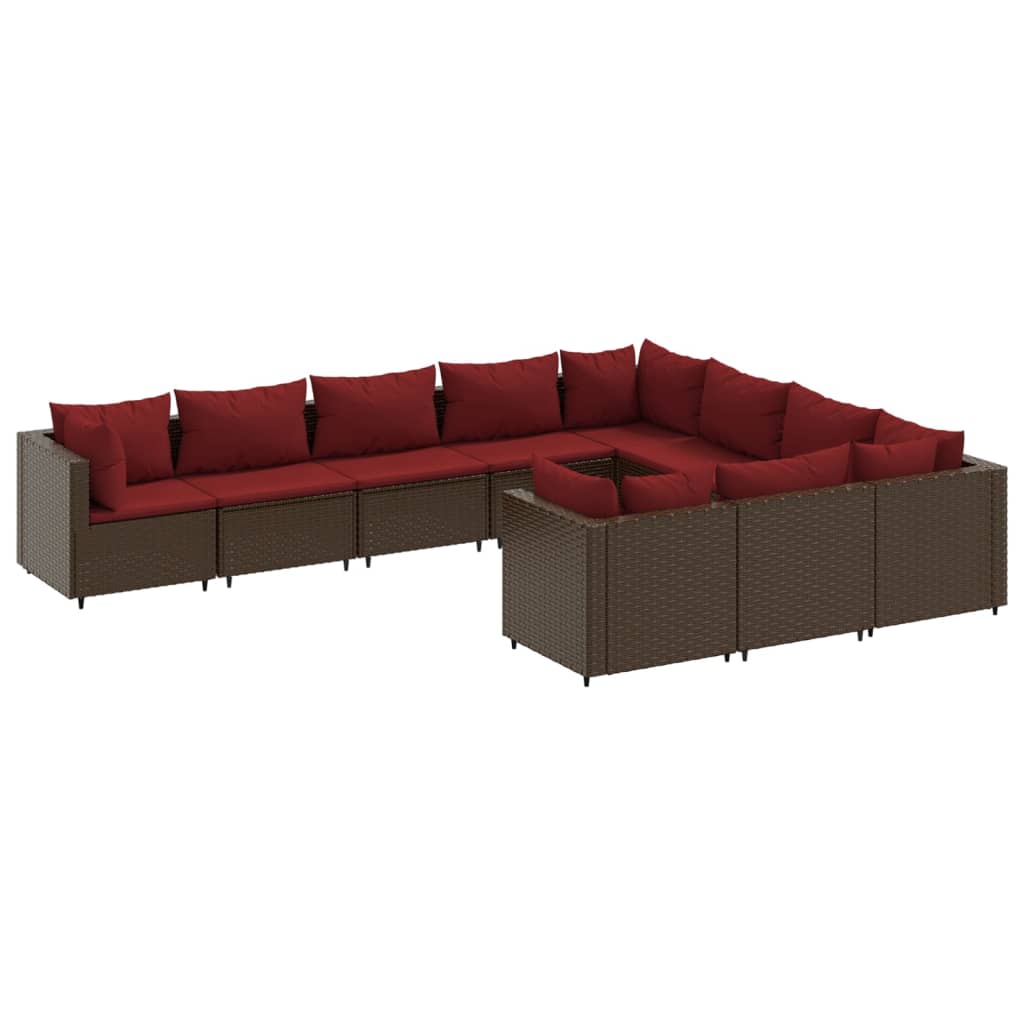 10-delige Loungeset met kussens poly rattan bruin