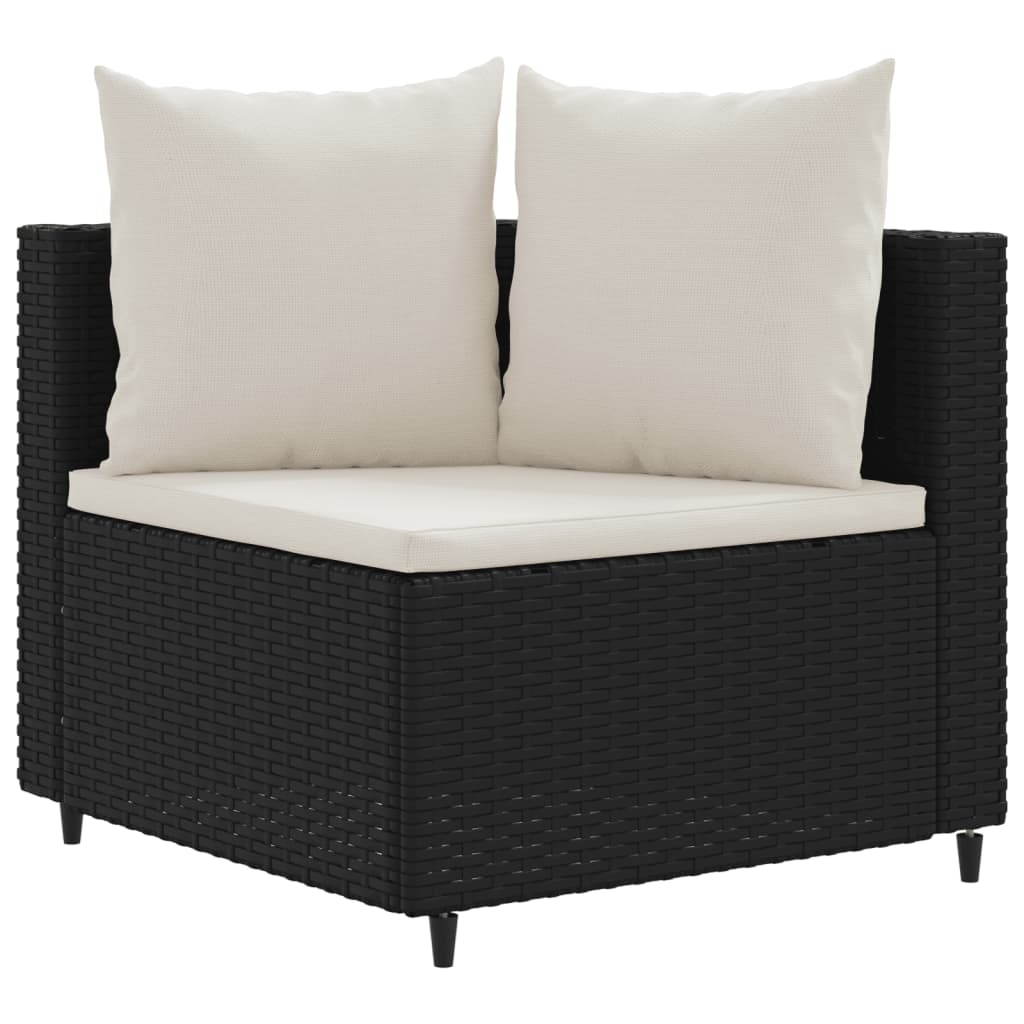 3-delige Loungeset met kussens poly rattan zwart