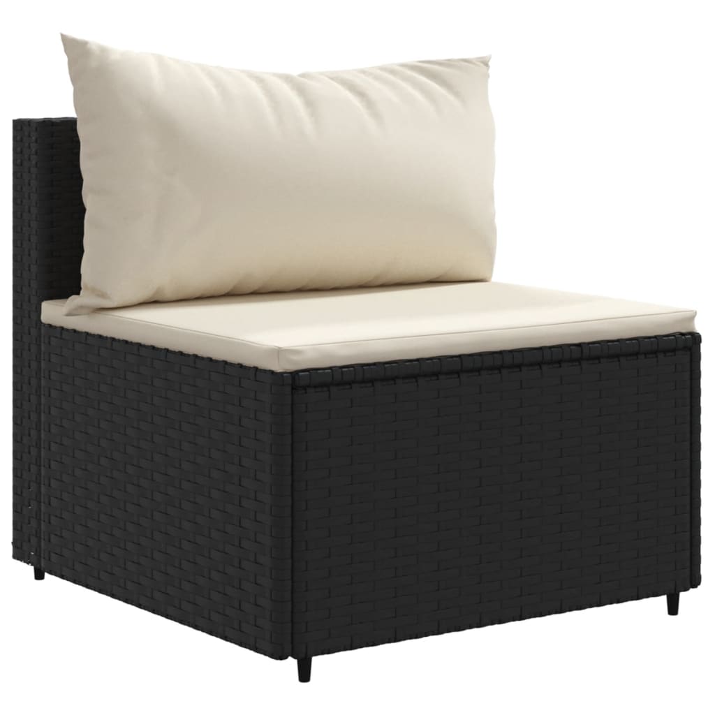 3-delige Loungeset met kussens poly rattan zwart