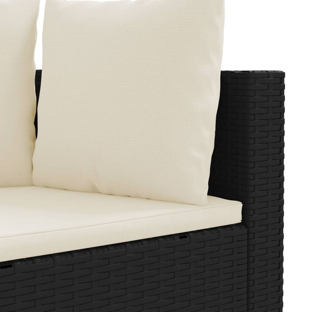 3-delige Loungeset met kussens poly rattan zwart