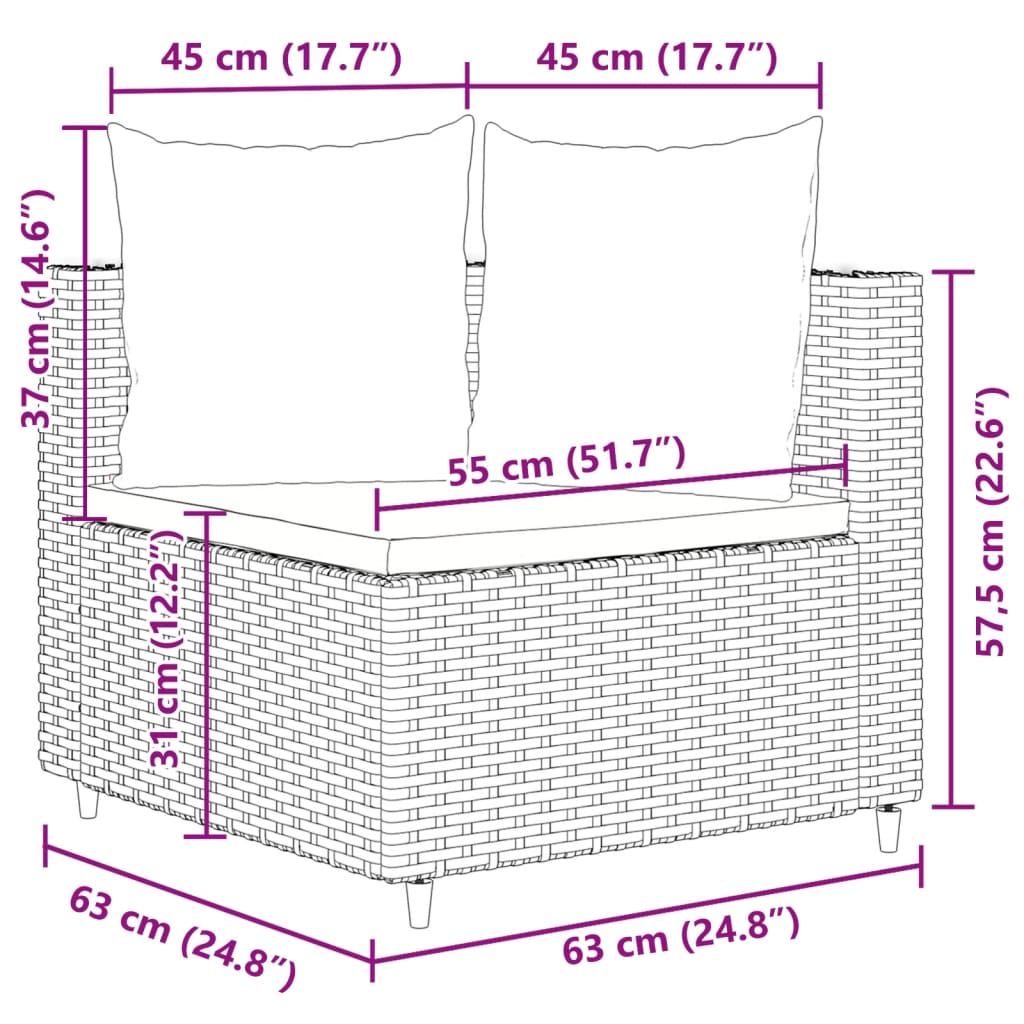 3-delige Loungeset met kussens poly rattan zwart