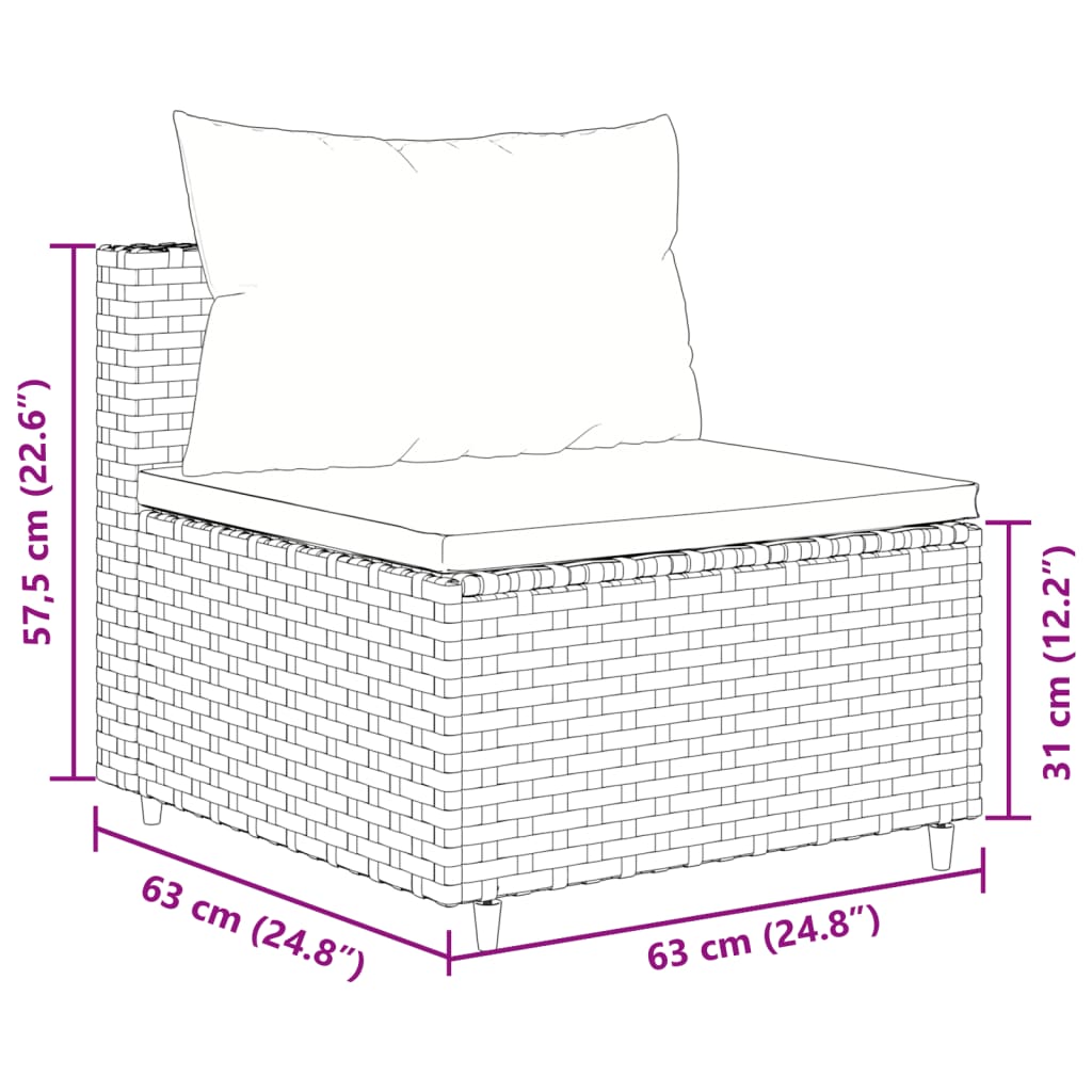 3-delige Loungeset met kussens poly rattan zwart