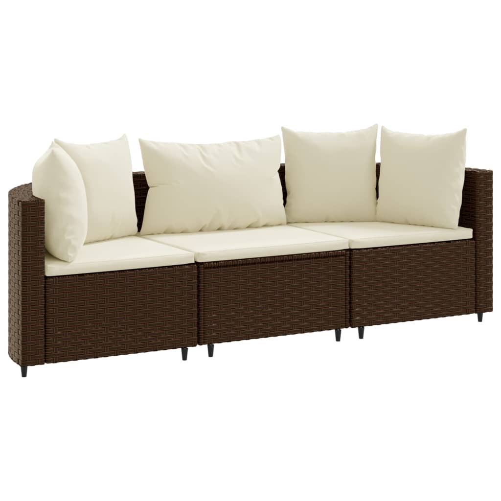 3-delige Loungeset met kussens poly rattan bruin