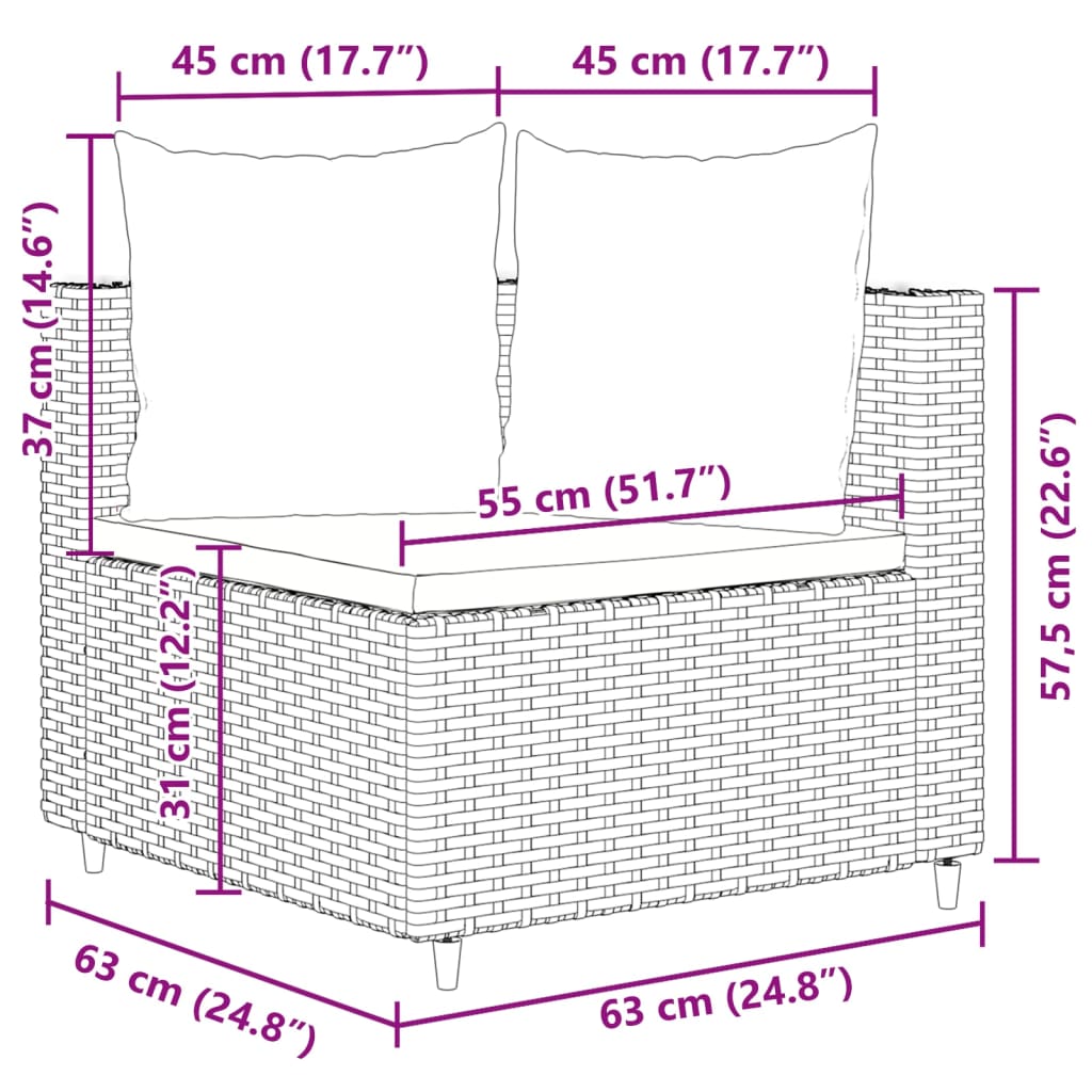 3-delige Loungeset met kussens poly rattan bruin