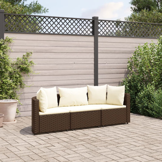 3-delige Loungeset met kussens poly rattan bruin