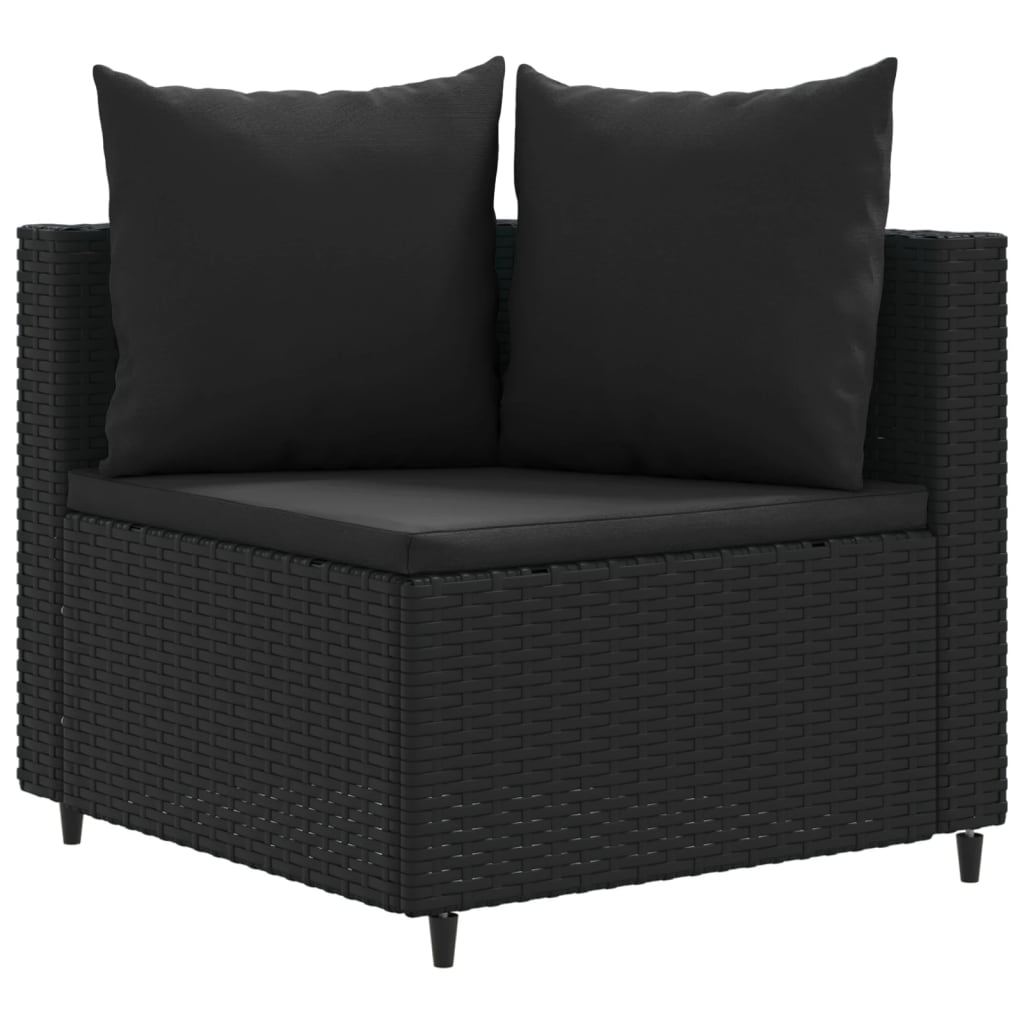 3-delige Loungeset met kussens poly rattan zwart