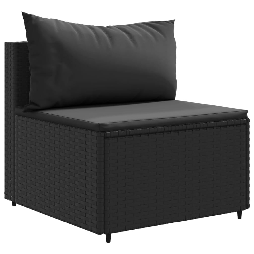 3-delige Loungeset met kussens poly rattan zwart