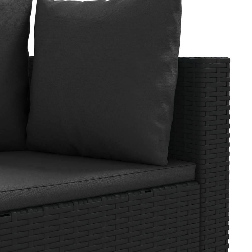 3-delige Loungeset met kussens poly rattan zwart