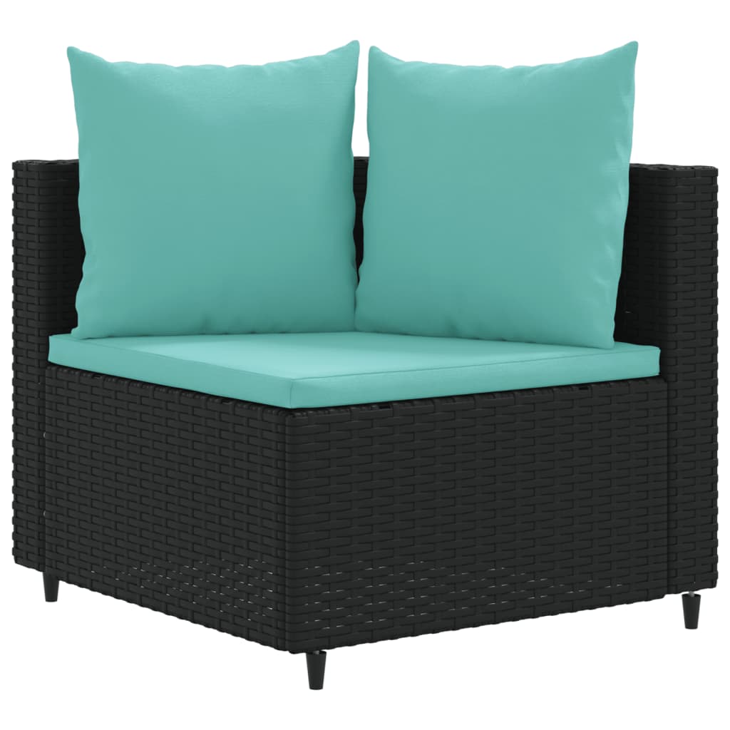 3-delige Loungeset met kussens poly rattan zwart