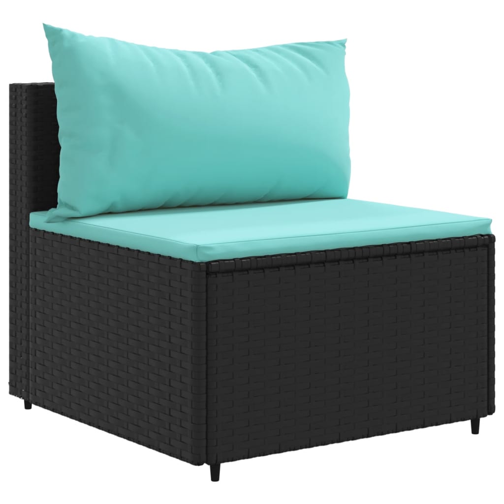 3-delige Loungeset met kussens poly rattan zwart