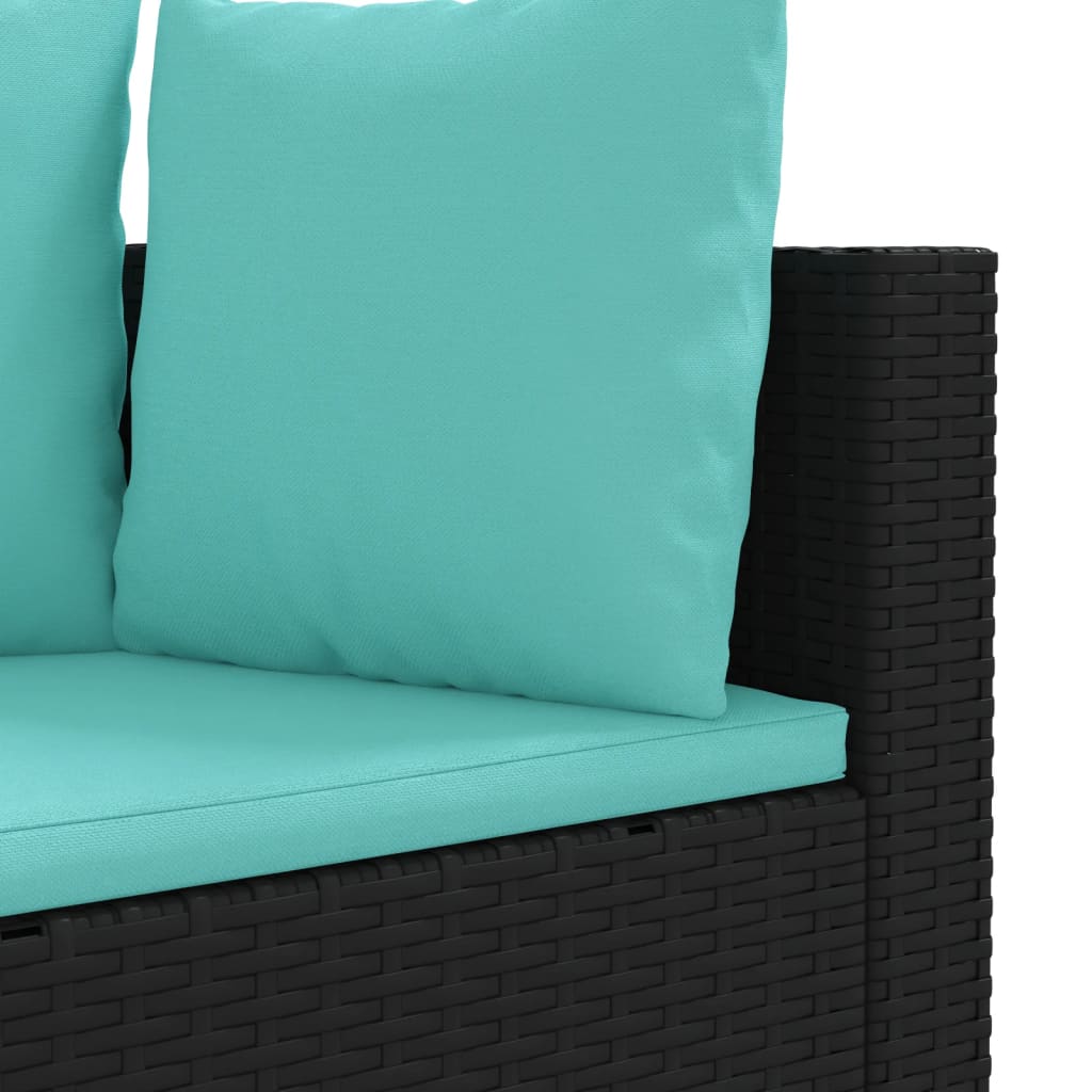 3-delige Loungeset met kussens poly rattan zwart