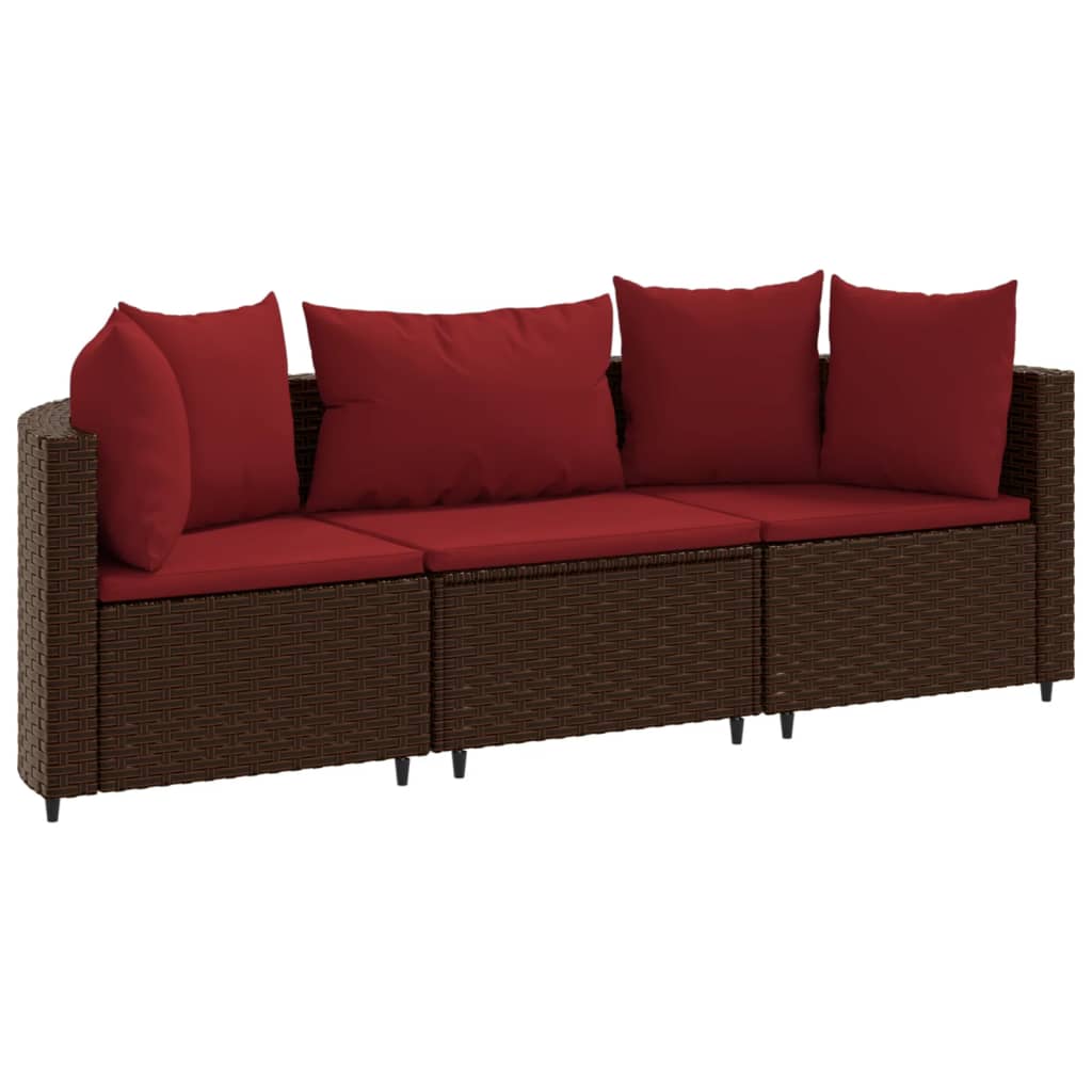 3-delige Loungeset met kussens poly rattan bruin