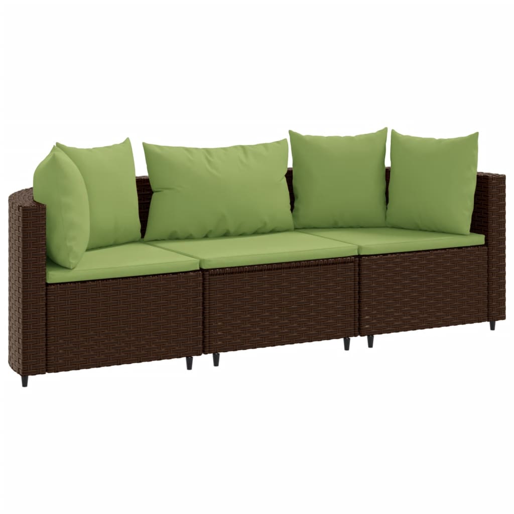 3-delige Loungeset met kussens poly rattan bruin