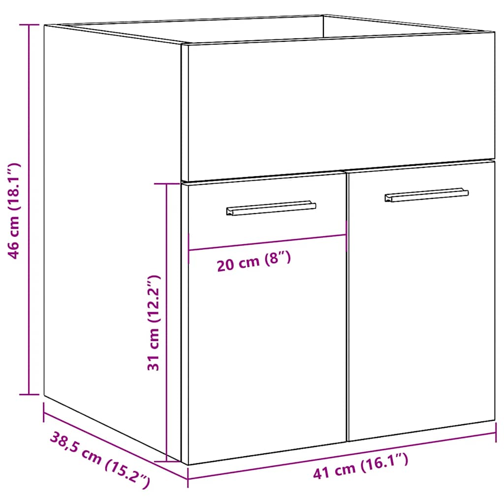 Wastafelkast 41x38,5x46 cm bewerkt hout betongrijs