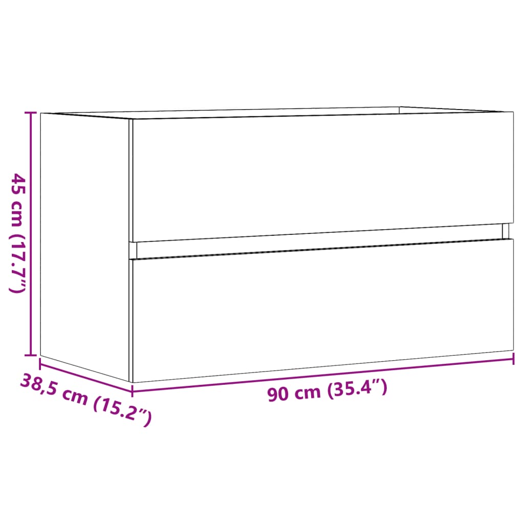 Wastafelkast 90x38,5x45 cm bewerkt hout artisanaal eikenkleur