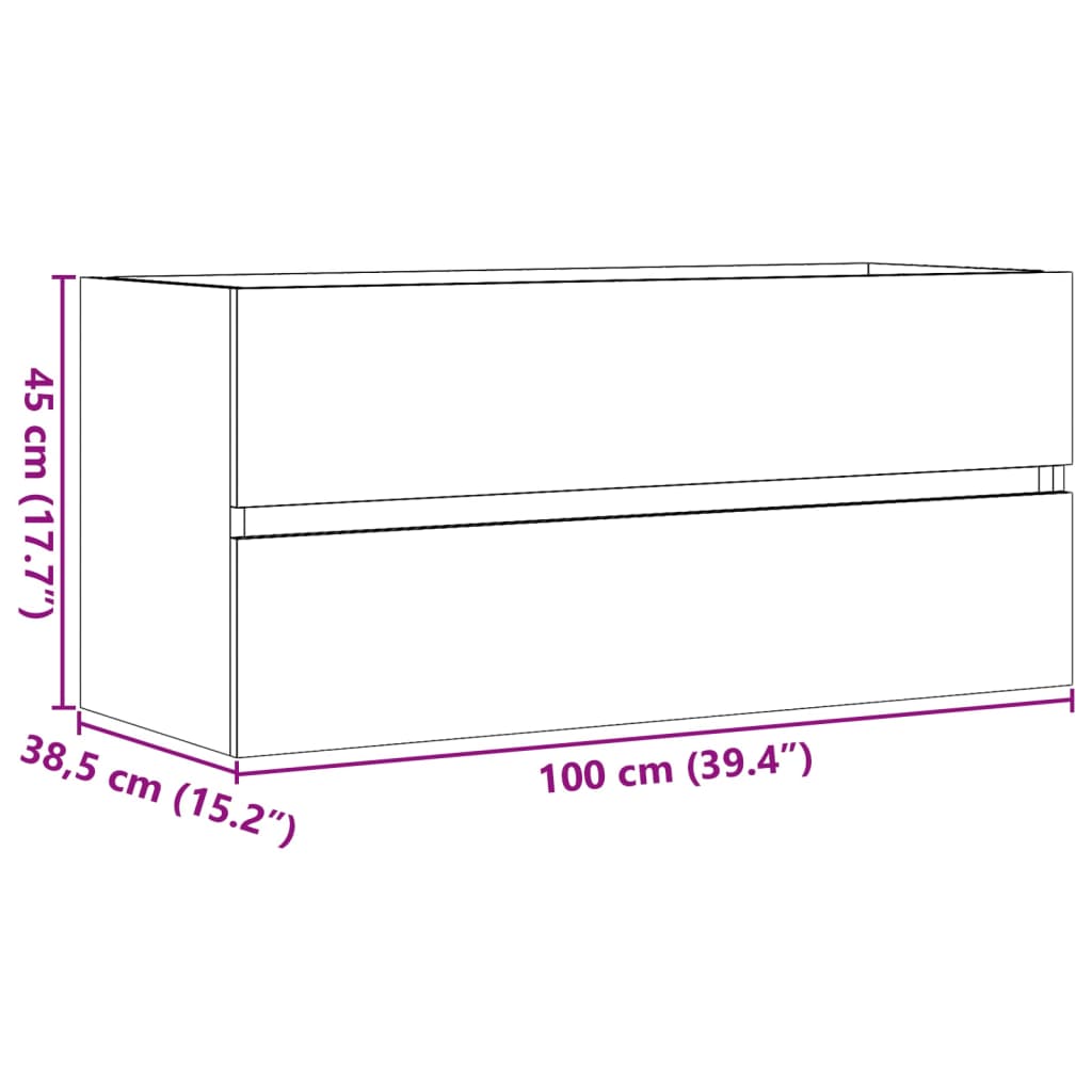 Wastafelkast 100x38,5x45 cm bewerkt hout oud houtkleurig