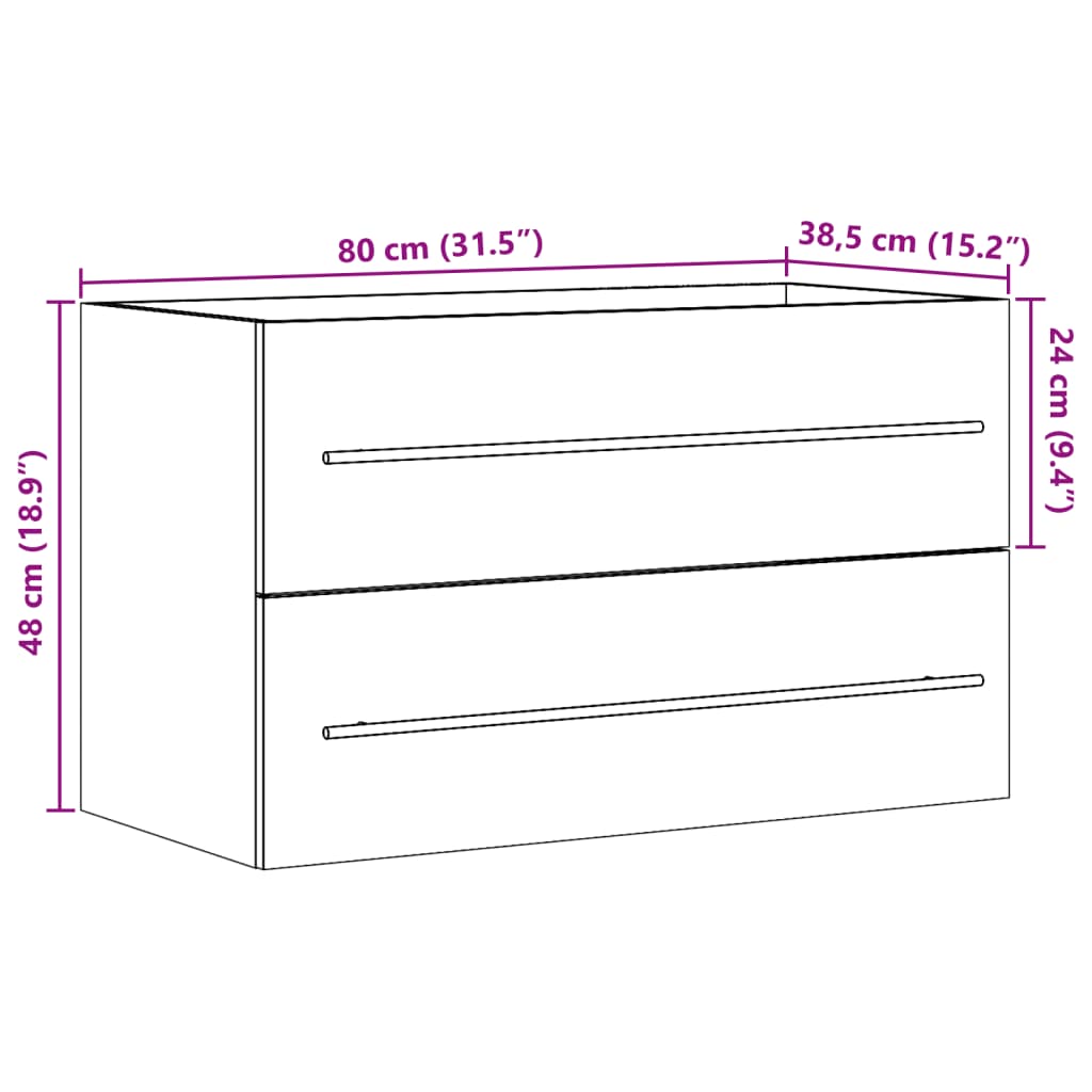 Wastafelkast 80x38,5x48 cm bewerkt hout artisanaal eikenkleur